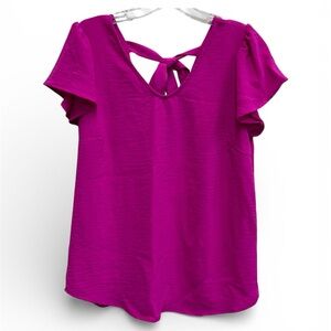NEW London rose Vibrant Magenta Blouse with Back Tie Flutter Sleeve Women’s Med